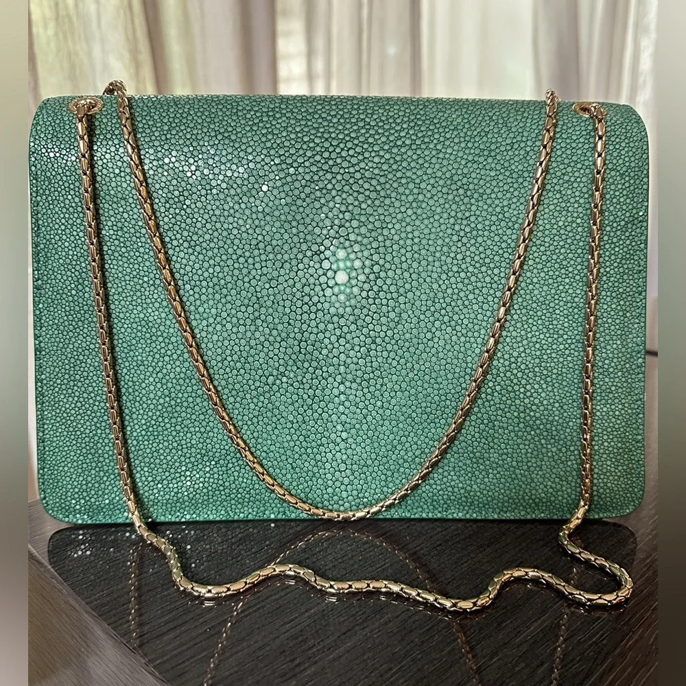 Rare Emerald Green Galutcha Stingray Serpenti Forever BVLGARI Bulgari Bag